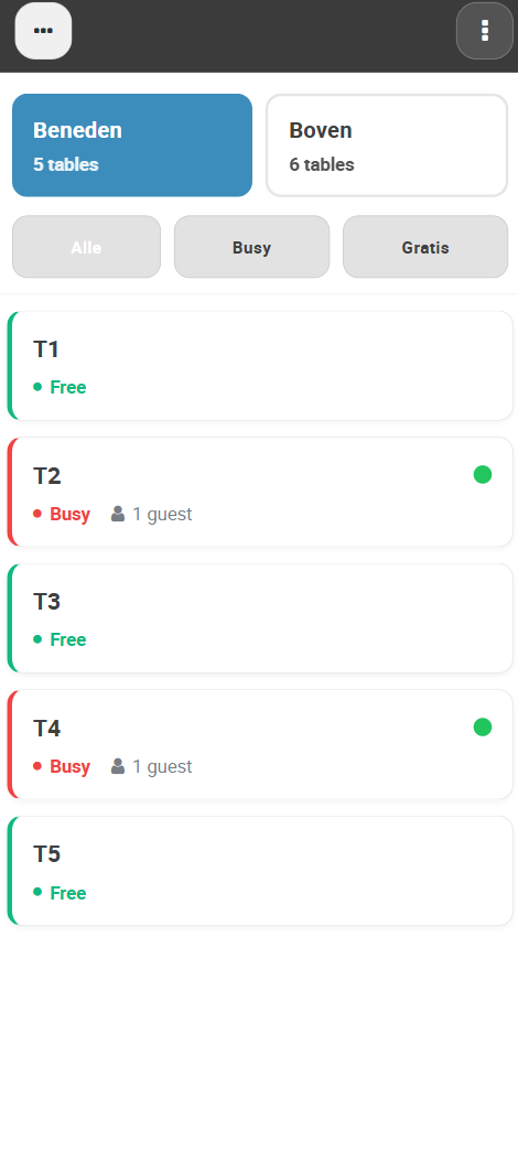 Tafelplan op mobiel — voor de bediening